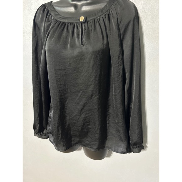 Michael Kors Tops - Michael Kors Black Long Sleeve Pleated Scoop Neck Blouse Gold Button‎ Size 4